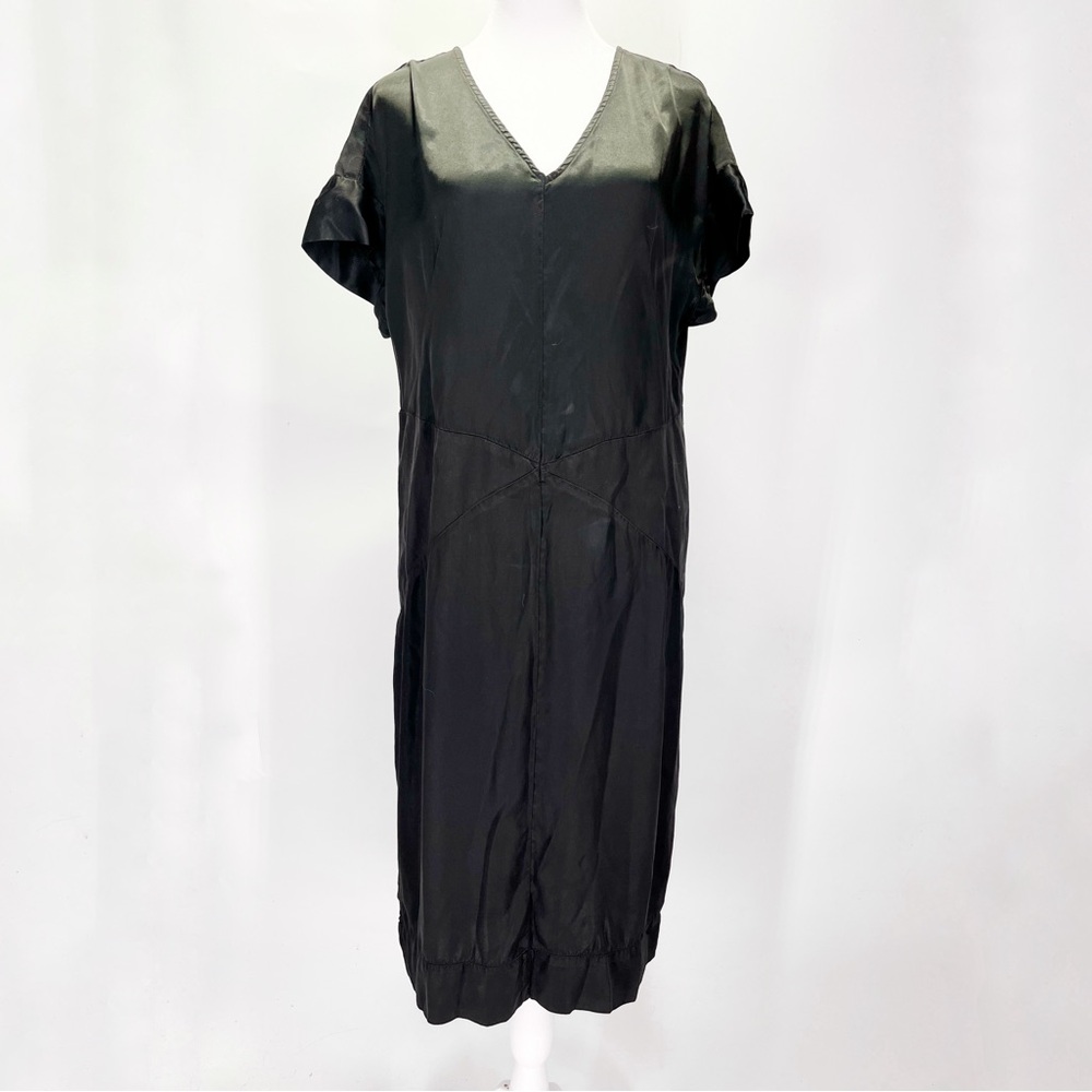 🛍️Burning Torch Black XS Tencel Cupro Blend V-Neck Short Sleeves Midi Dress